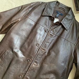 Handsome J. Crew men’s brown leather jacket NWT!